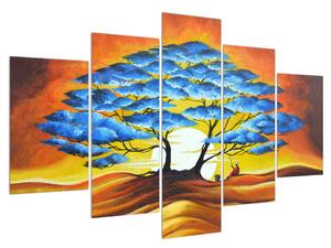 Orientálny obraz modrého stromu a slnka (150x105 cm)