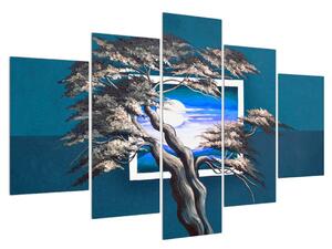 Modrý obraz stromu a východu slnka (150x105 cm)