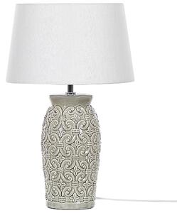 Stolná lampa sivá keramická 48 cm podstavec so vzorom biele látkové tienidlo obývacia izba spálňa