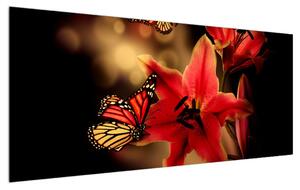 Obraz ľalie s motýľom (120x50 cm)