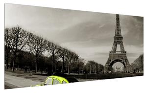 Obraz Eiffelovej veže a žltého auta (120x50 cm)
