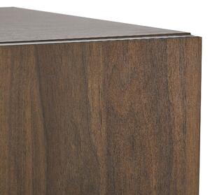 Šatníková skriňa tmavé drevo drevotrieska kovový podstavec krídlové dvere zásuvka industriálny dizajn spálňa