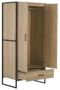 Šatníková skriňa svetlé drevo drevotrieska kovový podstavec krídlové dvere zásuvka škandinávsky industriálny dizajn spálňa