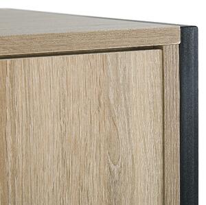 Šatníková skriňa svetlé drevo drevotrieska kovový podstavec krídlové dvere zásuvka škandinávsky industriálny dizajn spálňa