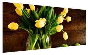 Obraz žltých tulipánov vo váze (120x50 cm)