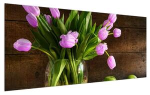 Obraz fialových tulipánov vo váze (120x50 cm)