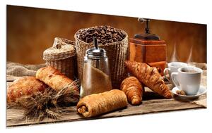 Obraz croissantov a kávy (120x50 cm)