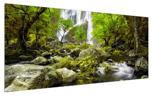 Obraz lesnej krajiny s potokom (120x50 cm)