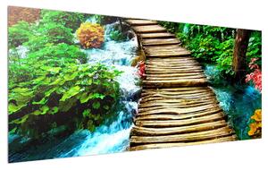 Obraz dreveného chodníka cez rieku (120x50 cm)