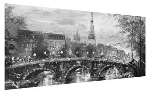 Obraz čiernobielej krajiny s Eiffelovou vežou (120x50 cm)