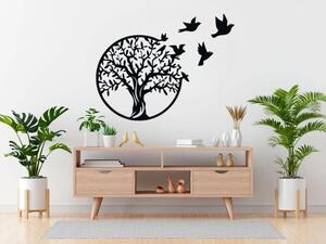Drevený strom života na stenu - Vtáci - 45x45