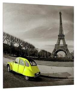 Obraz Eiffelovej veže a žltého auta (30x30 cm)