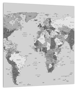 Čiernobiely obraz mapy sveta (30x30 cm)