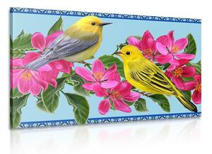Obraz vtáčiky a kvety vo vintage prevedení