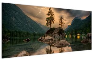 Obraz - jazero v horách (120x50 cm)