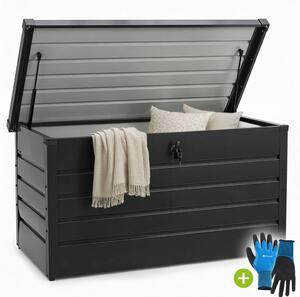 Kovový záhradný box 380 l, uzamykateľný, čierny