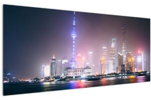 Obraz nočného Šanghaja (120x50 cm)
