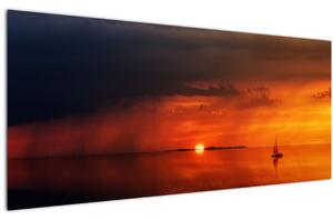Obraz západu slnka s plachetnicou (120x50 cm)