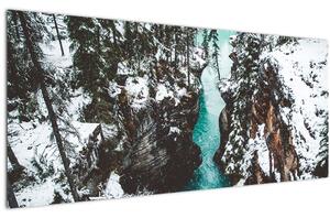 Obraz - horská rieka v zime (120x50 cm)