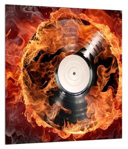 Obrat gramofónovej platne v ohni (30x30 cm)