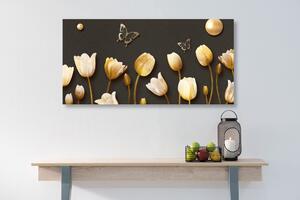 Obraz tulipány so zlatým motívom