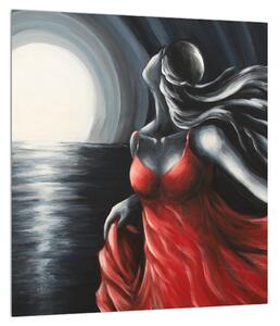 Obraz ženy v červených šatách (30x30 cm)
