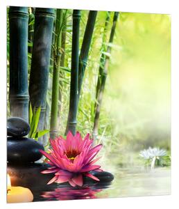 Obrázok lotosu, bambusu a sviečky (30x30 cm)