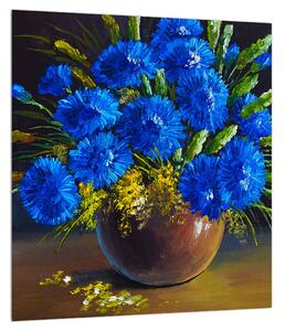 Obraz modrých kvetov vo váze (30x30 cm)