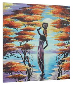Orientálny obraz ženy, stromov a slnka (30x30 cm)