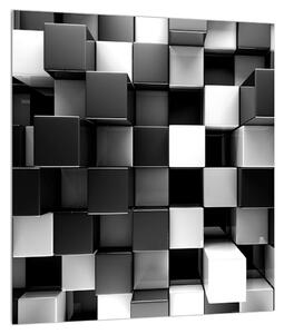 Abstraktný čiernobiely obraz - kocky (30x30 cm)