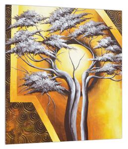 Orientálny obraz stromu a slnka (30x30 cm)
