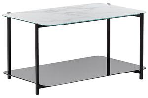 Konferenčný stolík biely a čierny oceľ a sklo 77 x 47 cm obdĺžnikový s mramorovým efektom tvrdené sklo moderný dizajn