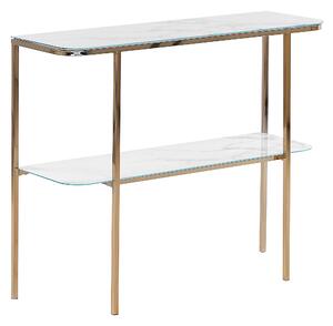 Konzolový stolík biely zlatý tvrdené sklo oceľ 100 x 33 cm mramorový vzhľad glamour moderná obývačka spálňa