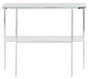 Konzolový stolík biely strieborný tvrdené sklo oceľ 100 x 33 cm mramorový vzhľad glamour moderná obývačka spálňa