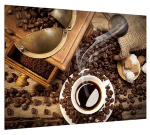 Obraz šálky kávy a kávových zŕn (70x50 cm)