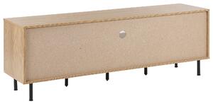TV stolík svetlé drevo a biela drevotrieska a kov 160 x 56 x 40 cm 2 dvierka 3 police čierne nohy škandinávsky dizajn
