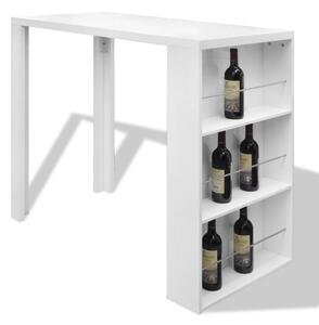 Barový stolík, MDF, so stojanom na víno, vysoký lesk, biely