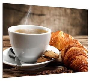 Obraz šálky kávy a croissantu (70x50 cm)