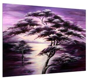 Fialový obraz stromu (70x50 cm)