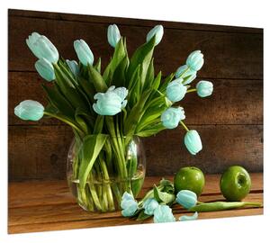 Obraz modrých tulipánov vo váze (70x50 cm)