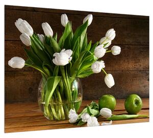 Obraz bielych tulipánov vo váze (70x50 cm)
