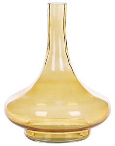 Váza na kvety žlté sklo farebné tónované priehľadné dekoratívne sklenené fľaše domáci doplnok