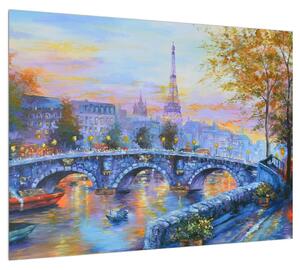 Obraz maľovanej krajiny s Eiffelovou vežou (70x50 cm)