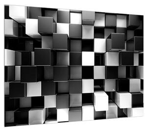 Abstraktný čiernobiely obraz - kocky (70x50 cm)