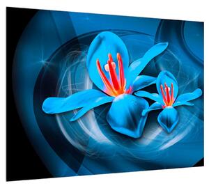 Moderný modrý obraz kvetov (70x50 cm)