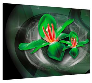 Moderný zelený obraz kvetov (70x50 cm)