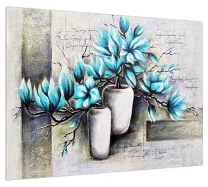 Obraz modrých kvetov vo váze (70x50 cm)