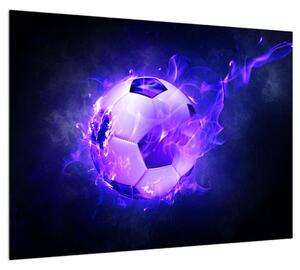 Obraz futbalovej lopty v modrom ohni (70x50 cm)