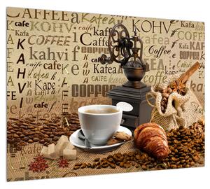 Obraz kávy, mlynčeka a croissantov (70x50 cm)