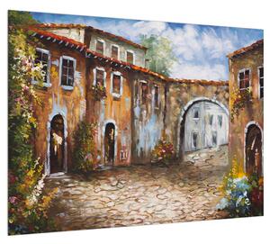 Obraz maľovanej stredomorskej uličky (70x50 cm)